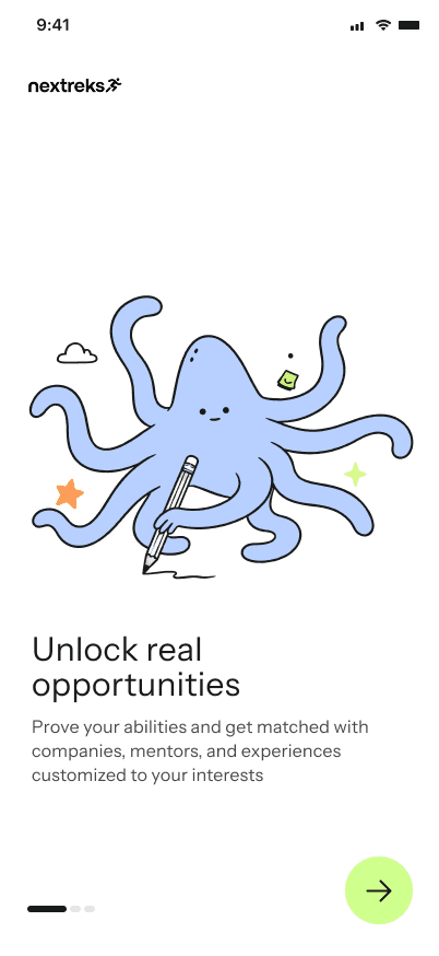 The Nextreks app with a blue Ink octopus sketching out new opportunities